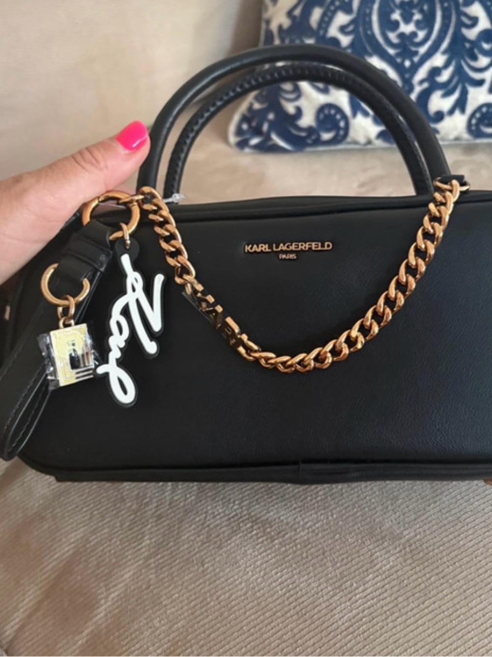 Karl Lagerfeld Black Crossbody Bag with Gold Chain